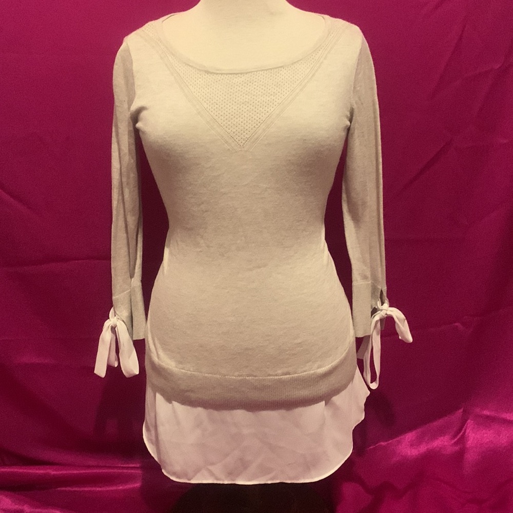 Cambridge and Grace, size s gray long sleeve with ties sheer trim longer…